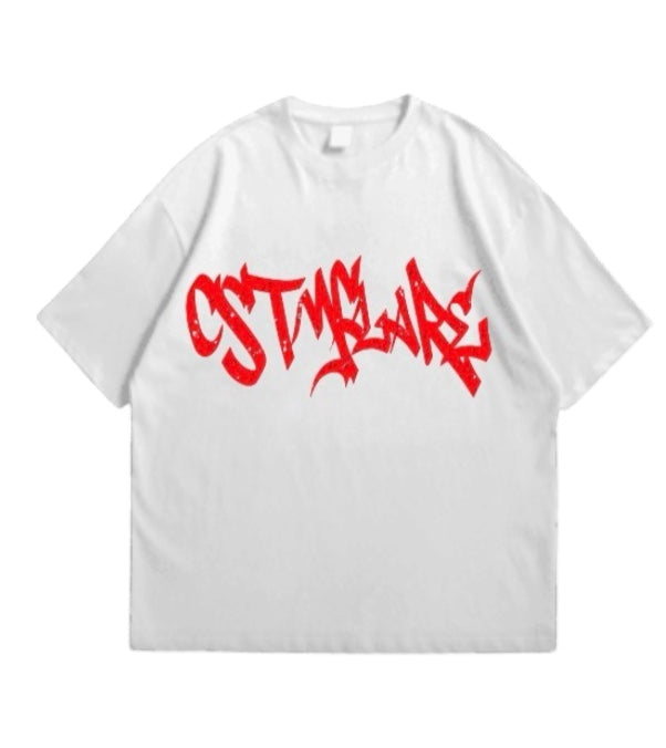 Red CSTMFLARE white oversize Tee